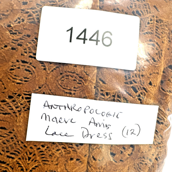 Boho Velvet Lace Dress Anthropologie Maeve Amis 12 Copper Drop Waist Flounced - Picture 15 of 15